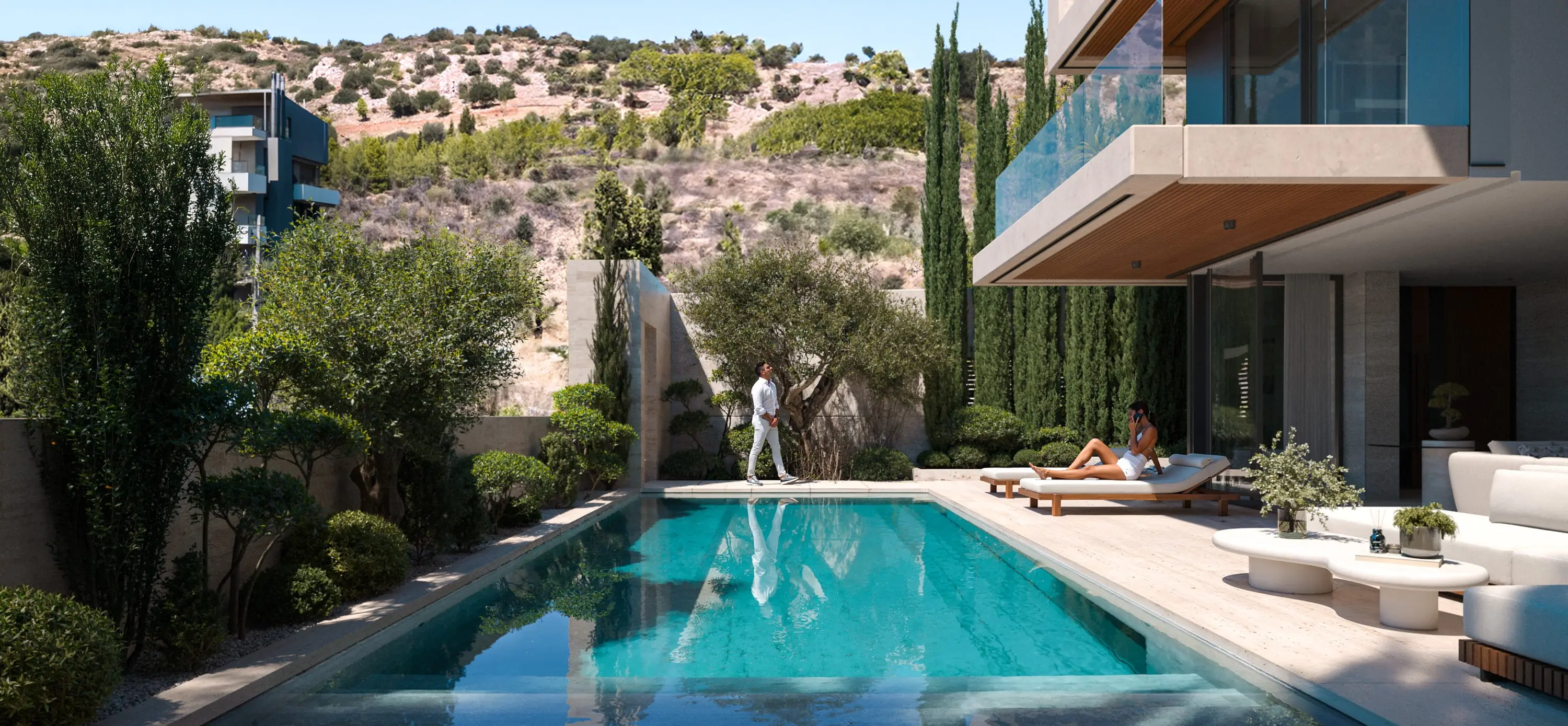 Infinity pool terrace at dusk